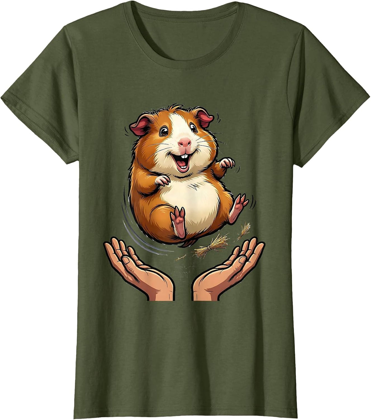 Women's Guinea Pig Popcorn Leap Cartoon Pig Lover Humor T-Shirt - Olive Green