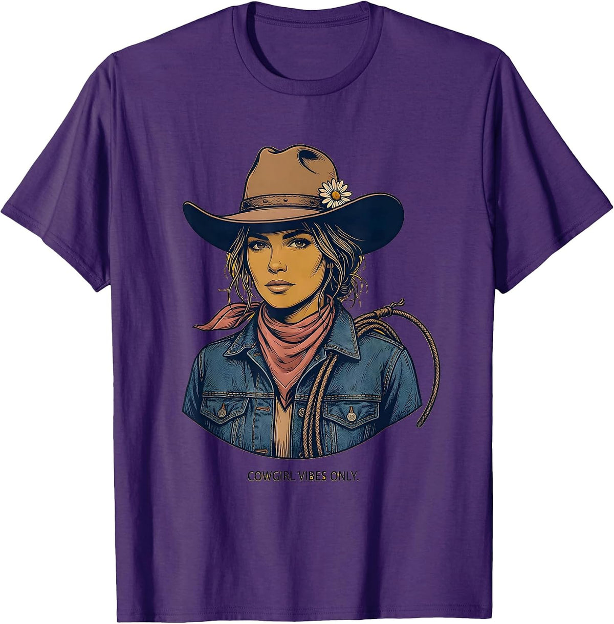 Cowgirl Vibes Only Denim Western Design T-Shirt - Purple
