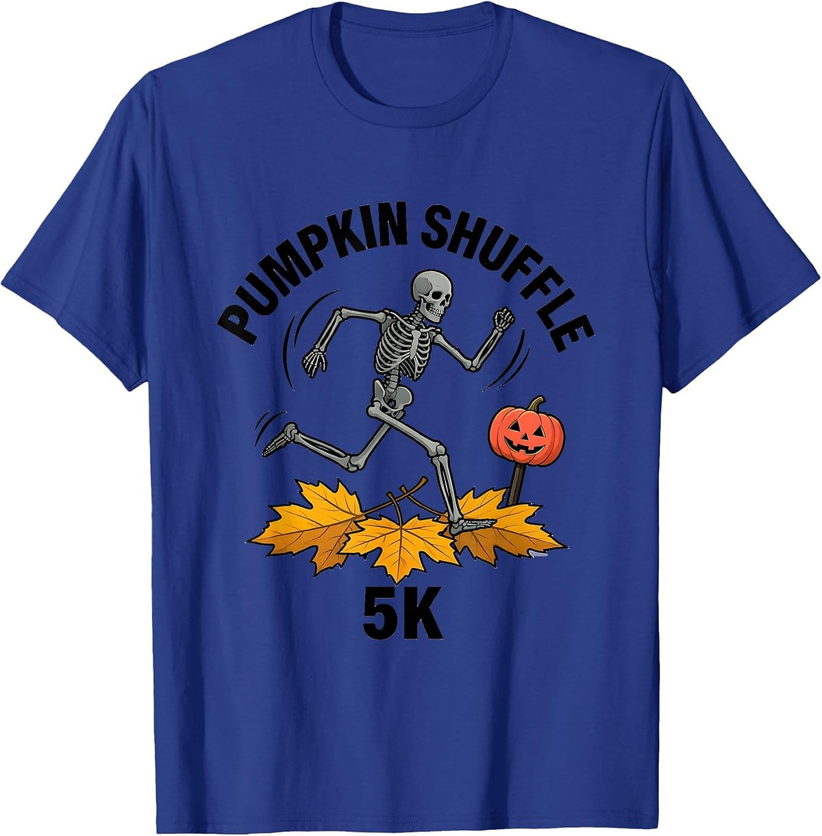 Pumpkin Shuffle 5K Funny Skeleton Runner Halloween 5K Race T-Shirt - Royal Blue