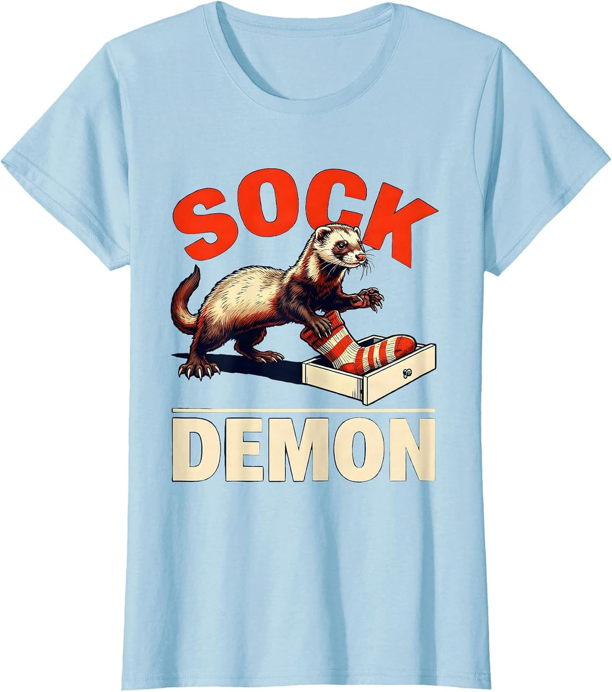 Women's Sock Demon Funny Ferret Lover Gift T-Shirt - Baby Blue