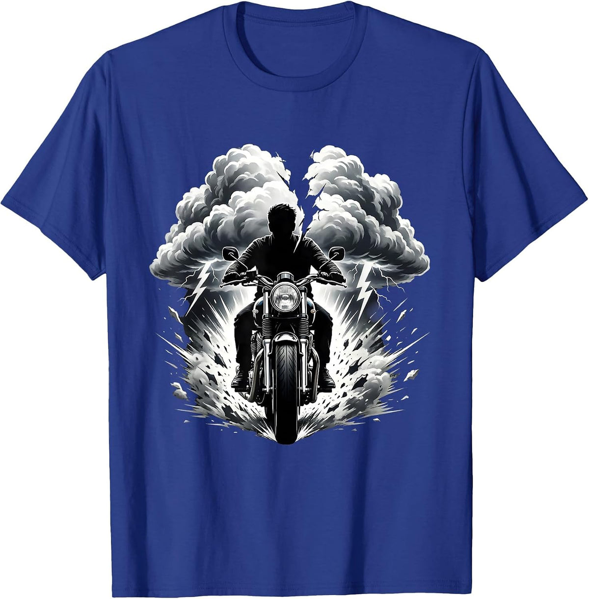Men's Vintage Motorcycle Stormy Clouds Biker Graphic T-Shirt - Royal Blue