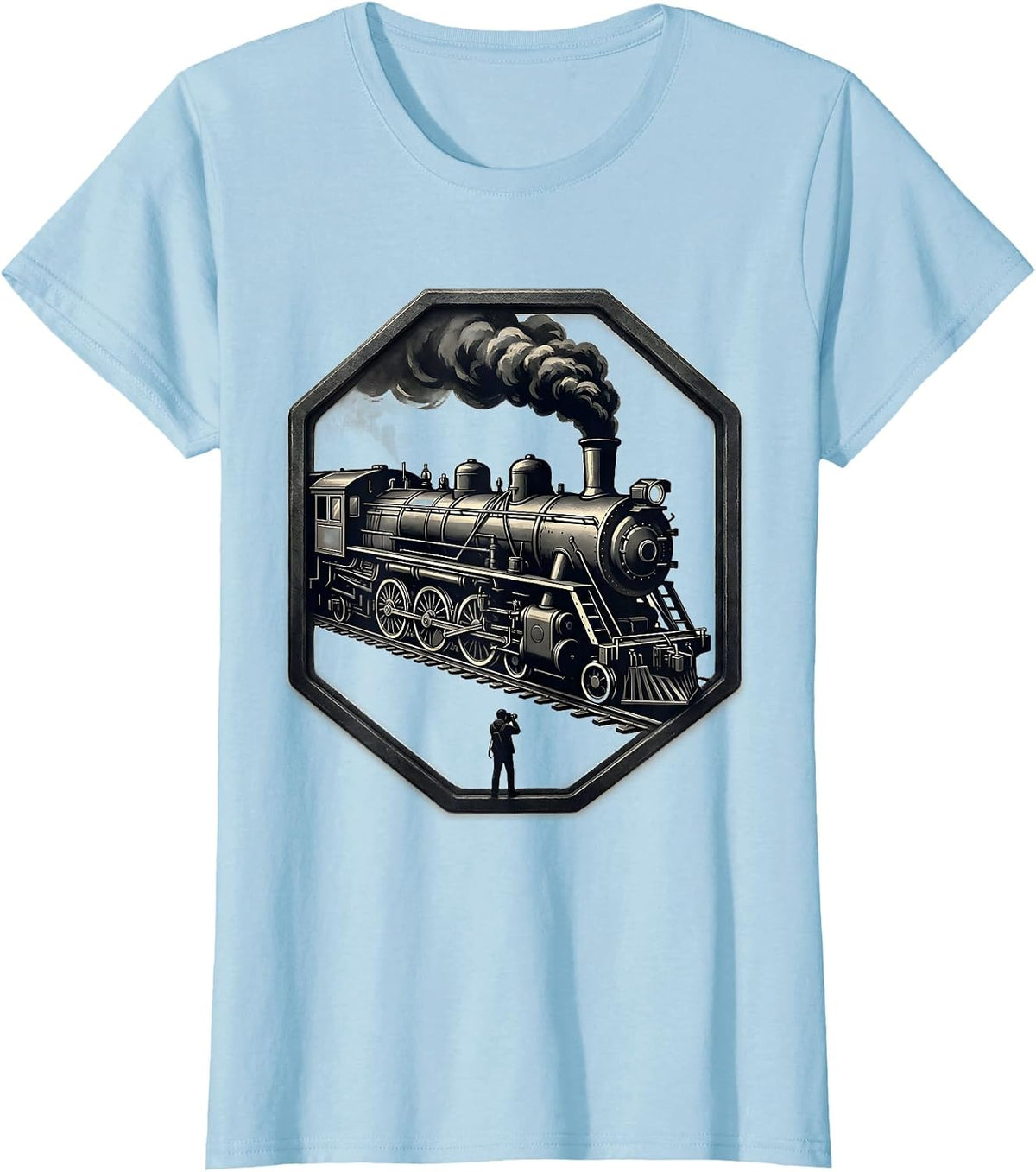 Women's Steam Locomotive Badge Big Boy Train Enthusiast Pride T-Shirt - Baby Blue