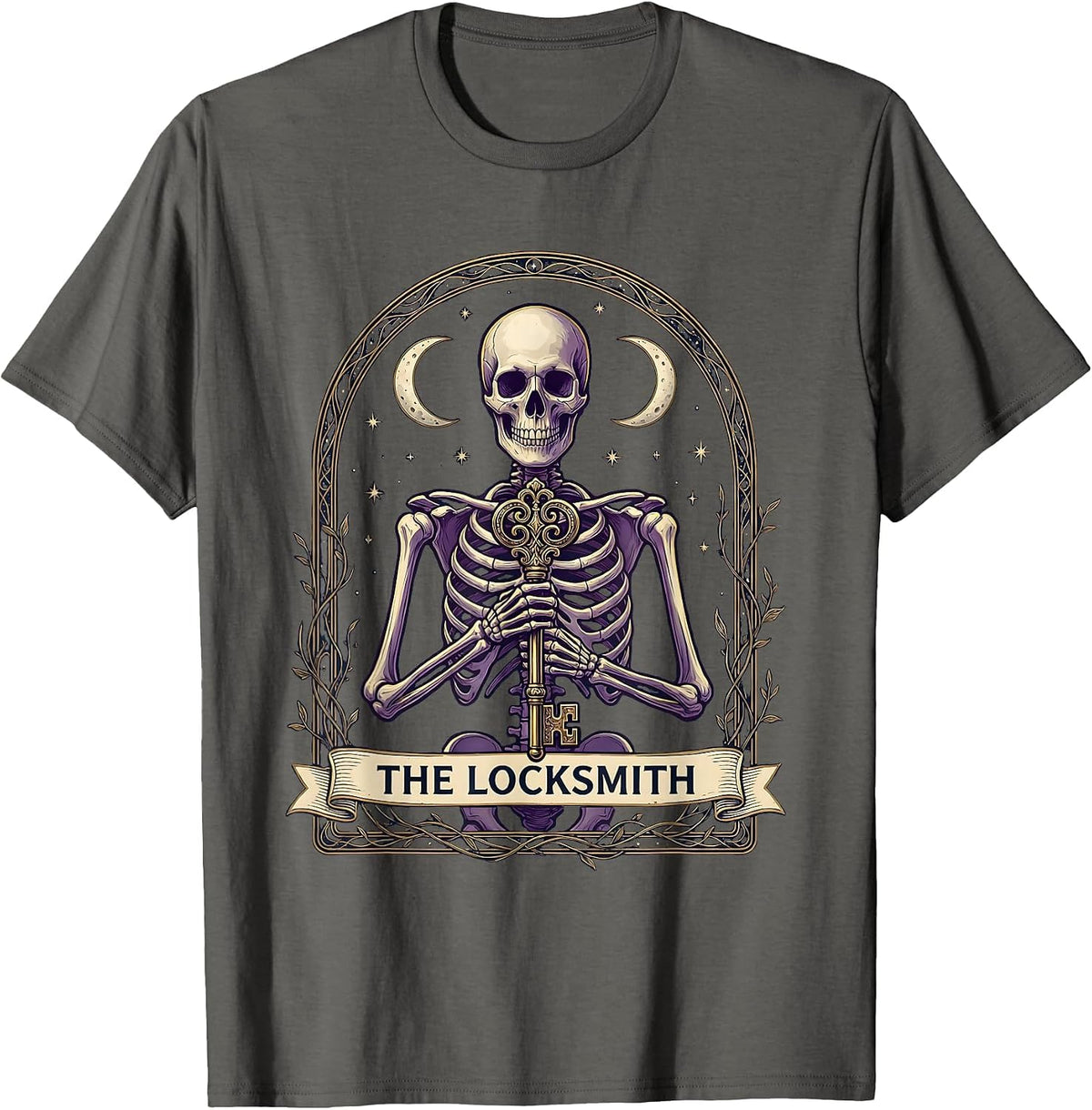 The Locksmith Whimsigoth Celestial Tarot Card Role Parody T-Shirt - Asphalt Grey
