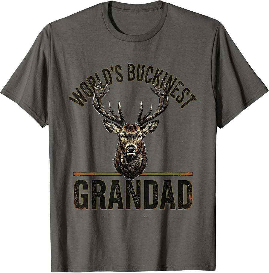World's Buckinest Grandad Vintage Funny Deer Hunting Dad T-Shirt - Asphalt Grey