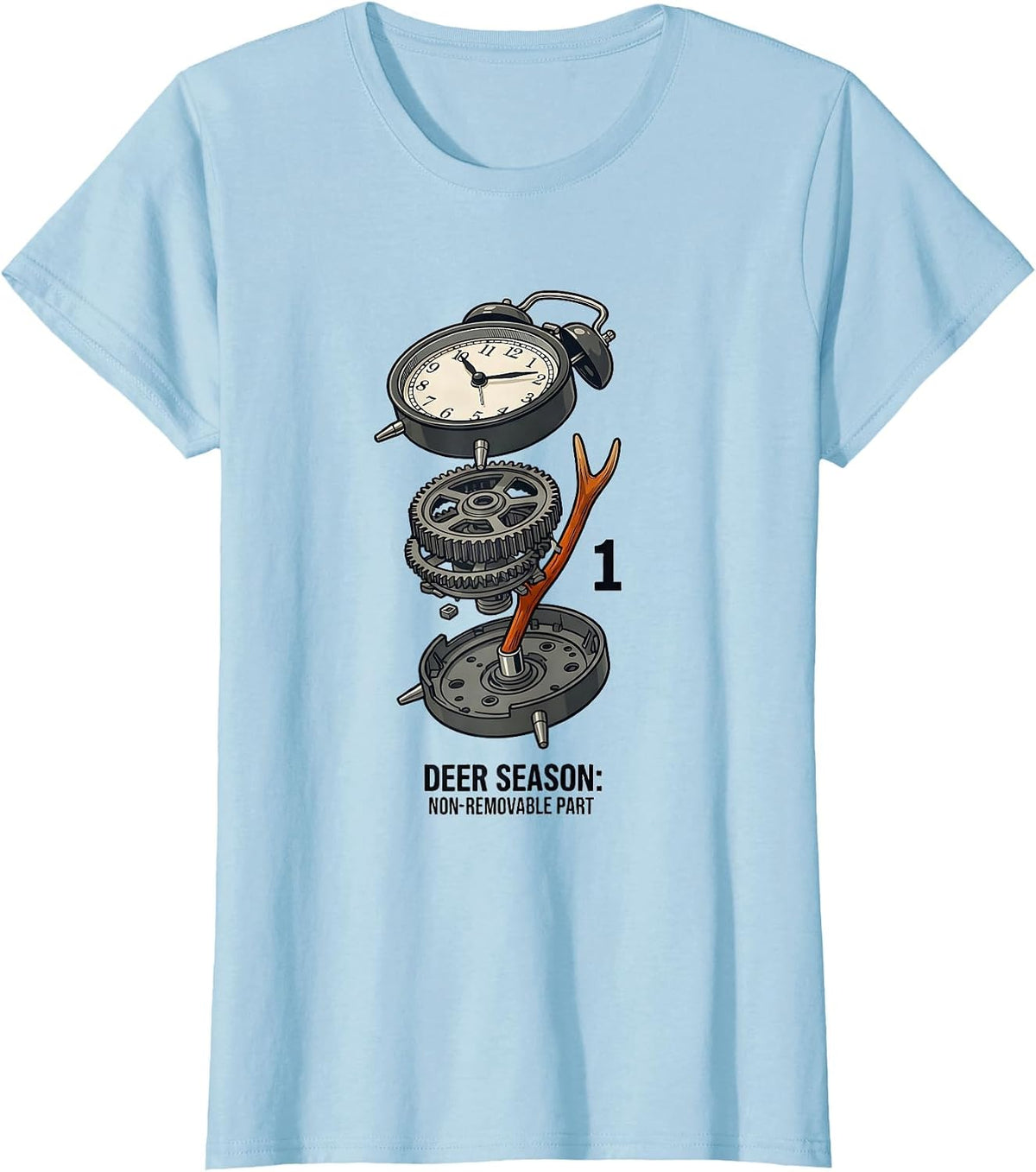 Deer Season Non-Removable Part Funny Deer Hunting Camo Dad T-Shirt - Baby Blue