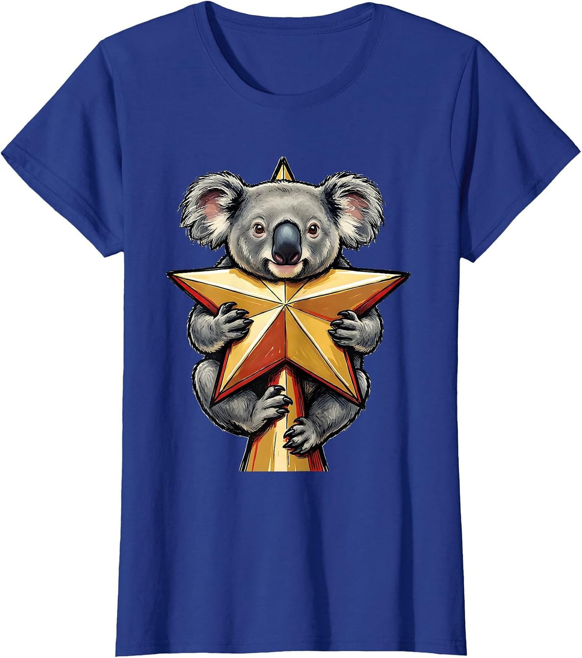 Women's Rounded Koala Climbing Star Cute Koala Lover Christmas T-Shirt - Royal Blue