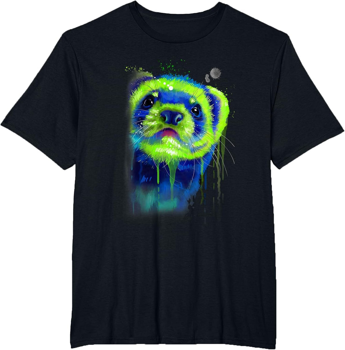 Ferret Face Graphics Hand Drawn Splash Art Ferret Pet Lover T-Shirt - Black
