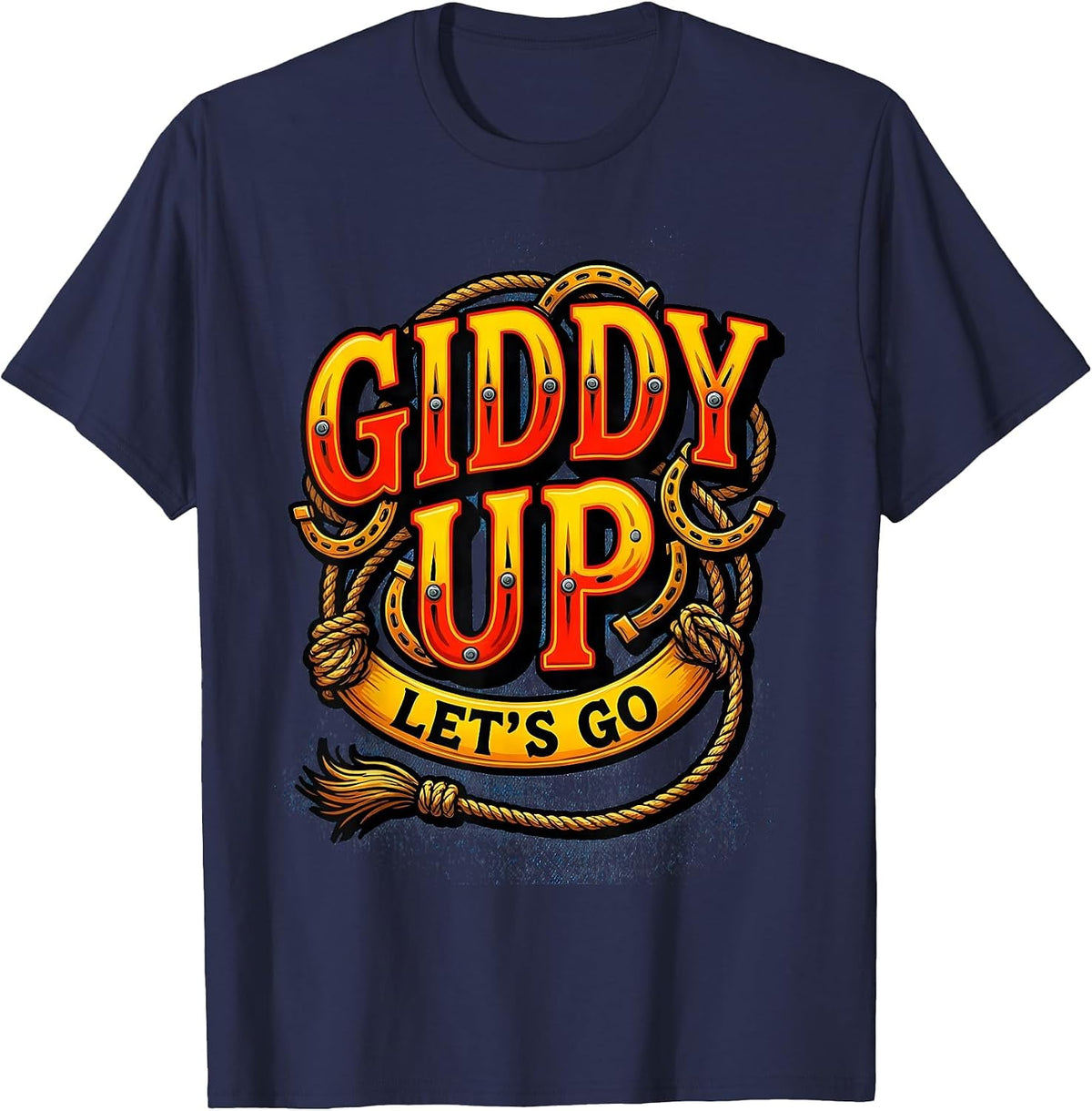 Men's Giddy Up Lets Go Cowgirl Graphic Design T-Shirt - Navy Blue