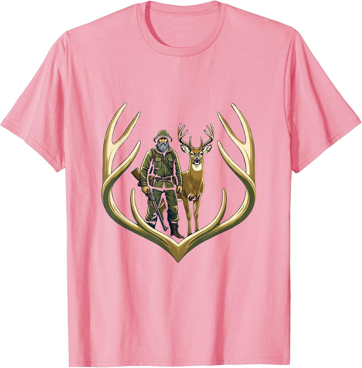 Men's Hunter Crest Emblem Whitetail Deer Humor T-Shirt - Pink