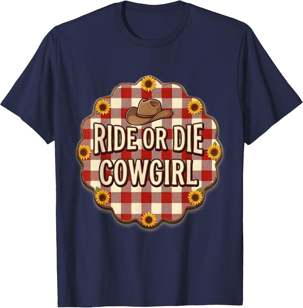 Ride or Die Cowgirl Western Design T-Shirt - Navy Blue