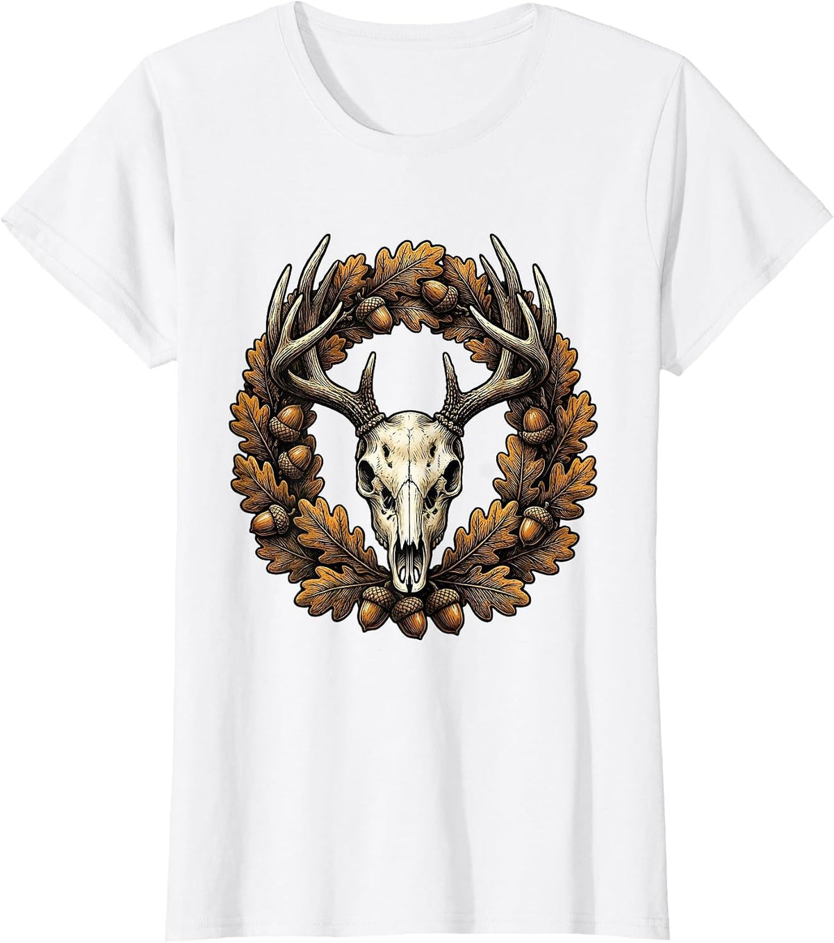 Women's Whitetail Deer Antlers Autumn Leaves Camo Design T-Shirt - White