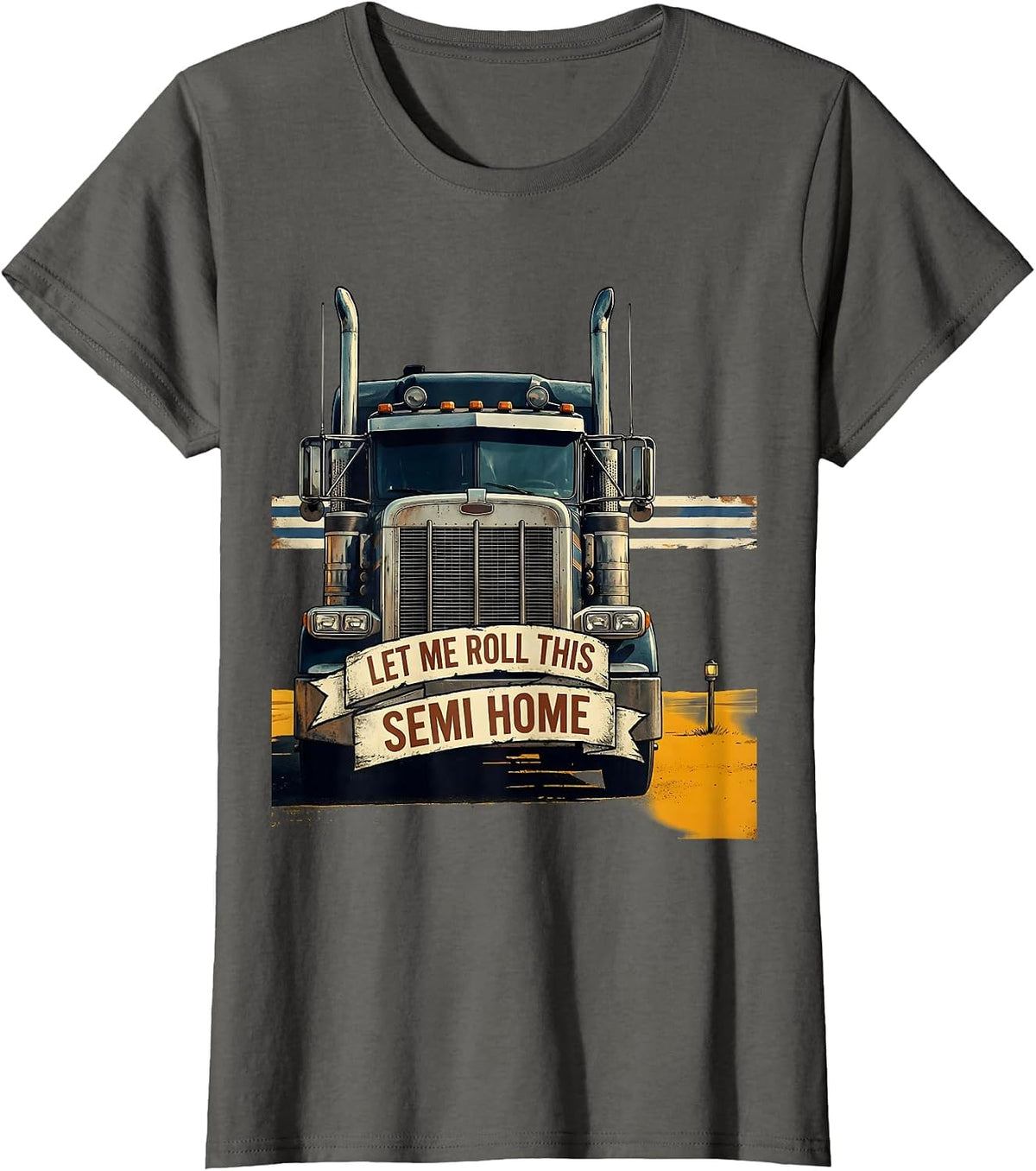 Women's Let Me Roll This Semi Home Vintage Trucker American Flag T-Shirt - Asphalt Grey