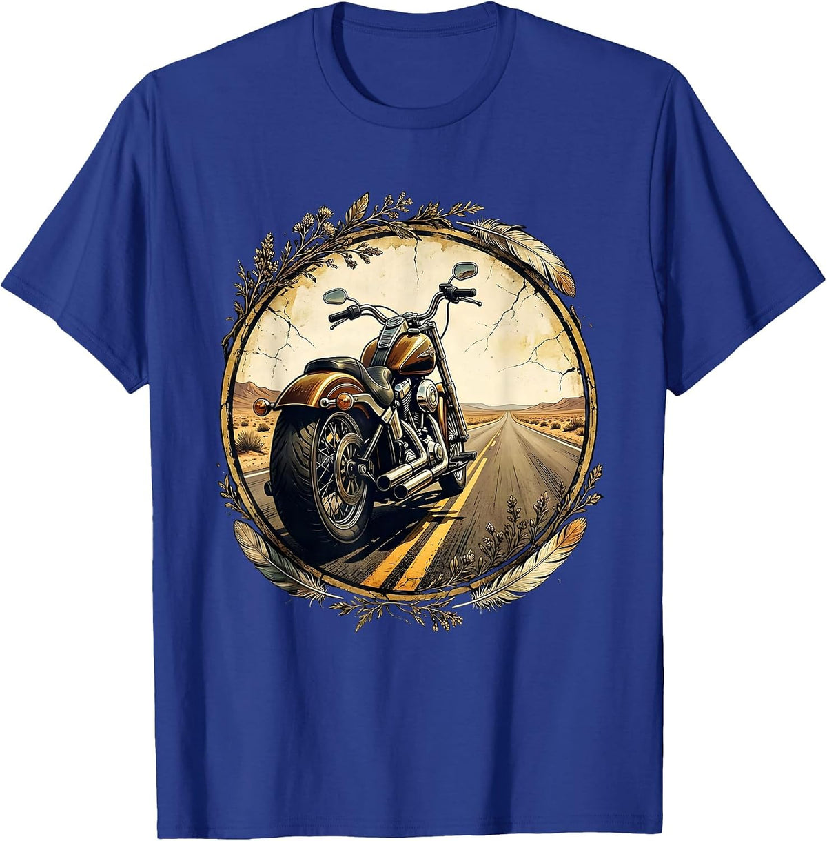 Freedom Vintage Motorcycle Open Highway Graphic T-Shirt - Royal Blue