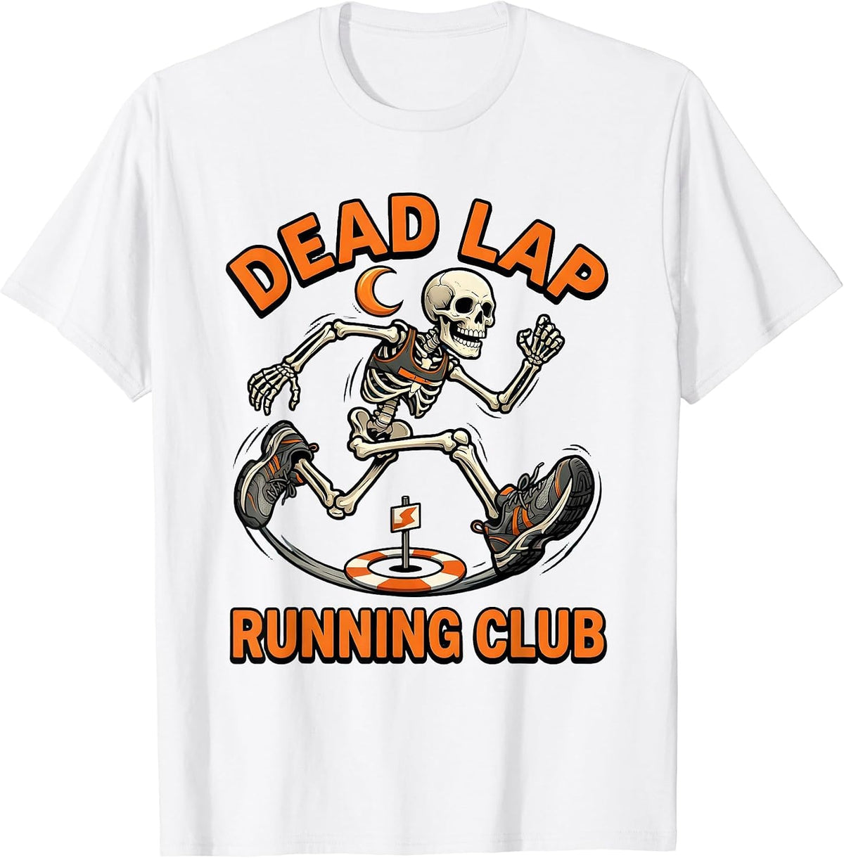 Men's Dead Lap Running Club Funny Halloween Skeleton Runner T-Shirt - White