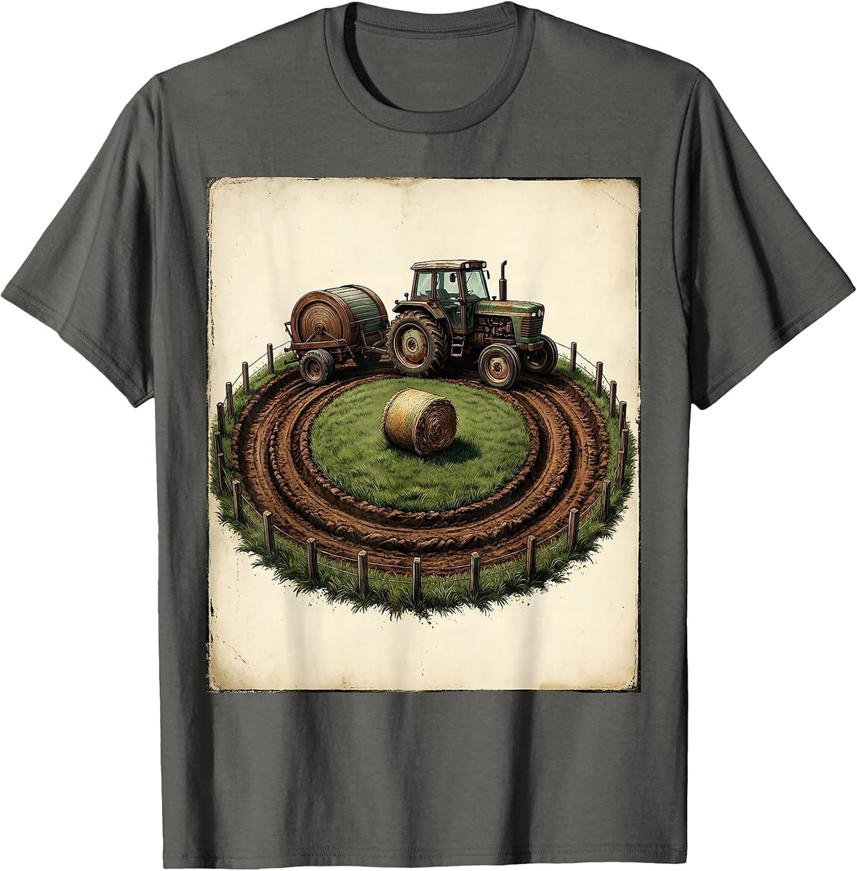 Weathered Farm Tractor Vintage Rural Life Humor T-Shirt - Asphalt Grey