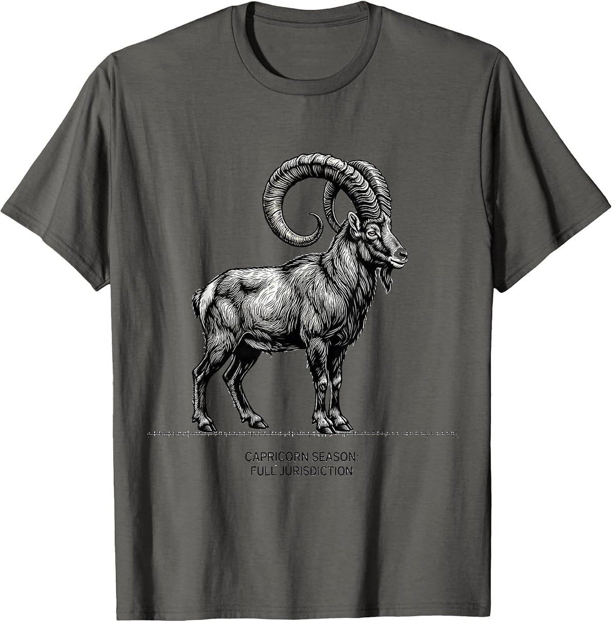 CAPRICORN SEASON: FULL JURISDICTION Funny Zodiac Birthday T-Shirt - Asphalt Grey
