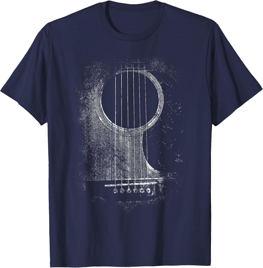 Acoustic Guitar Player Six String Classic Rock & Roll T-Shirt - Navy Blue