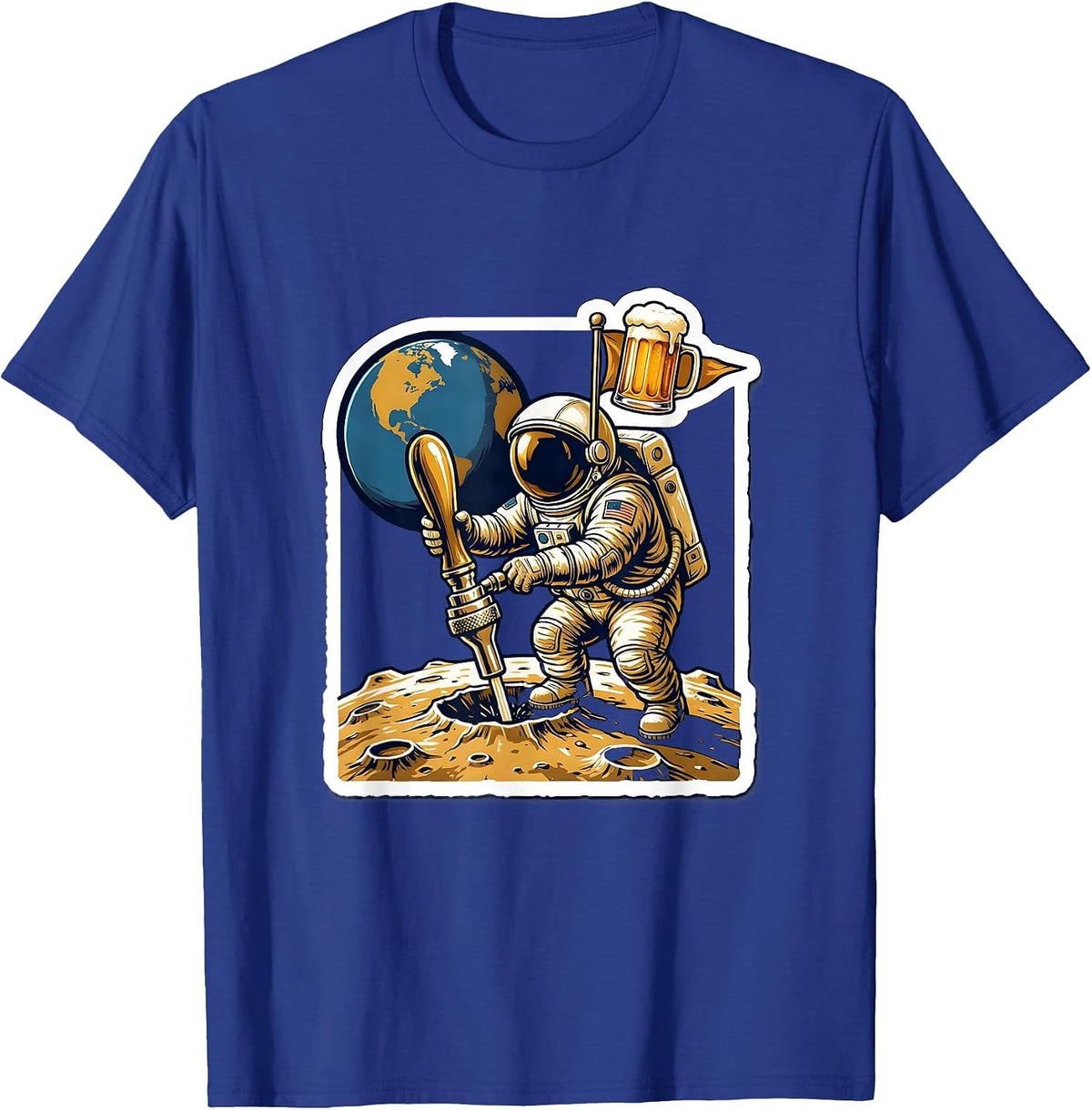 Astronaut Beer Tap Flag Moon Landing Design T-Shirt - Royal Blue