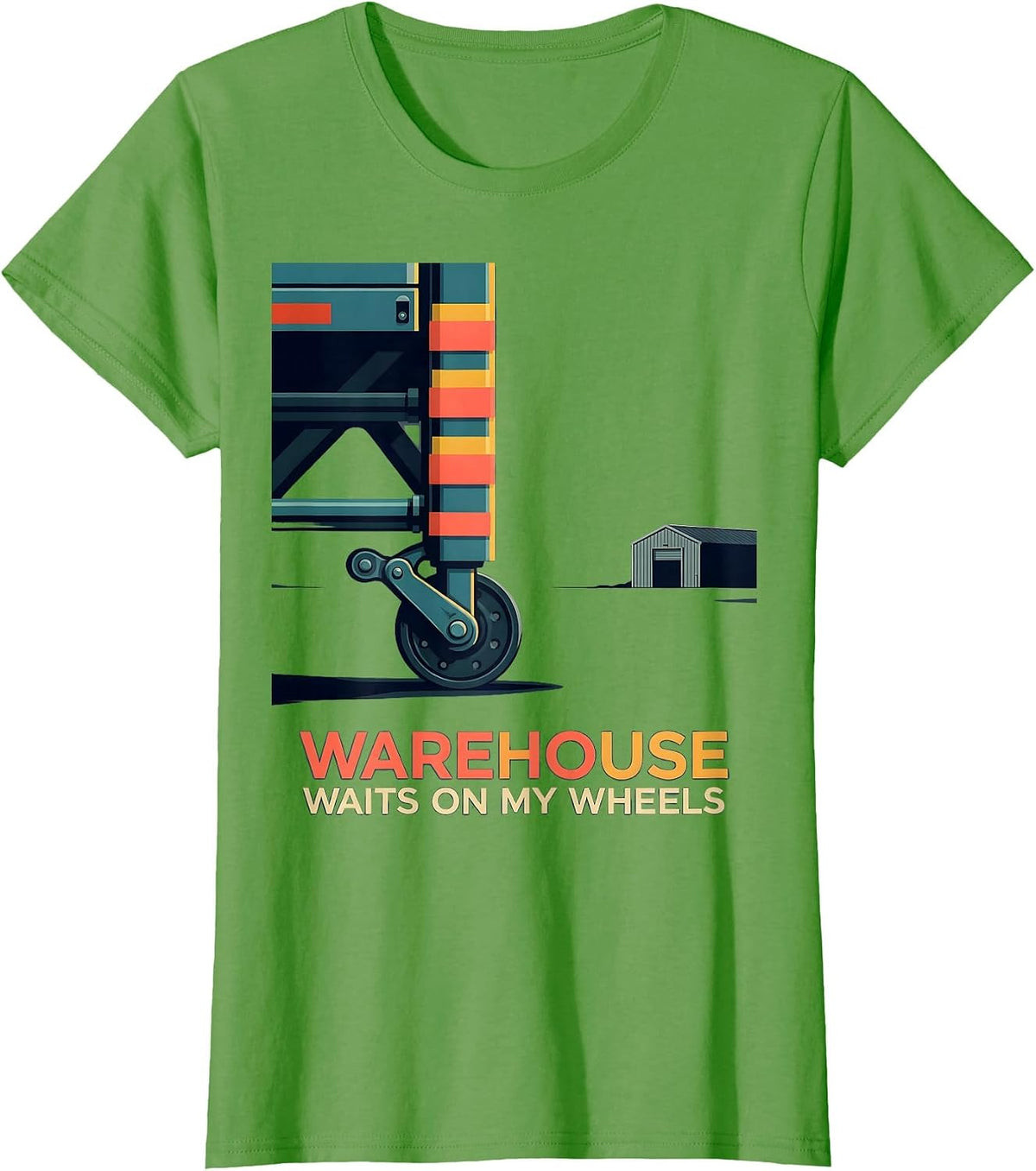 Women's Warehouse Waits On My Wheels Patriotic Semi Truck Driver T-Shirt - Grass Green