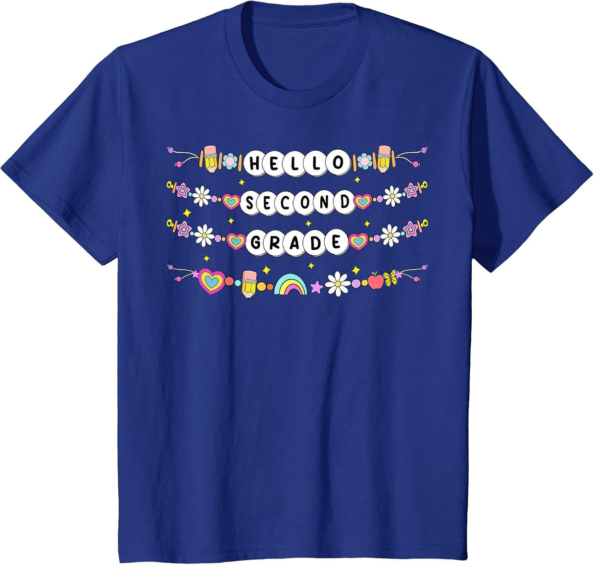Hello Second Grade Friendship Bracelets Back to School Kids T-Shirt - Royal Blue