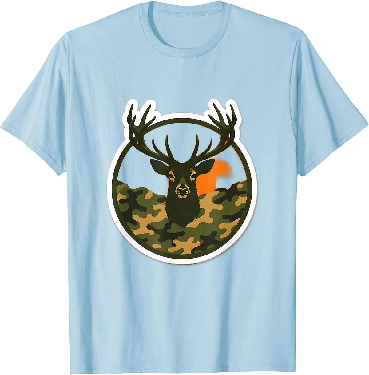 Men's Youth Camo Deer Silhouette Hunting Graphic T-Shirt - Baby Blue