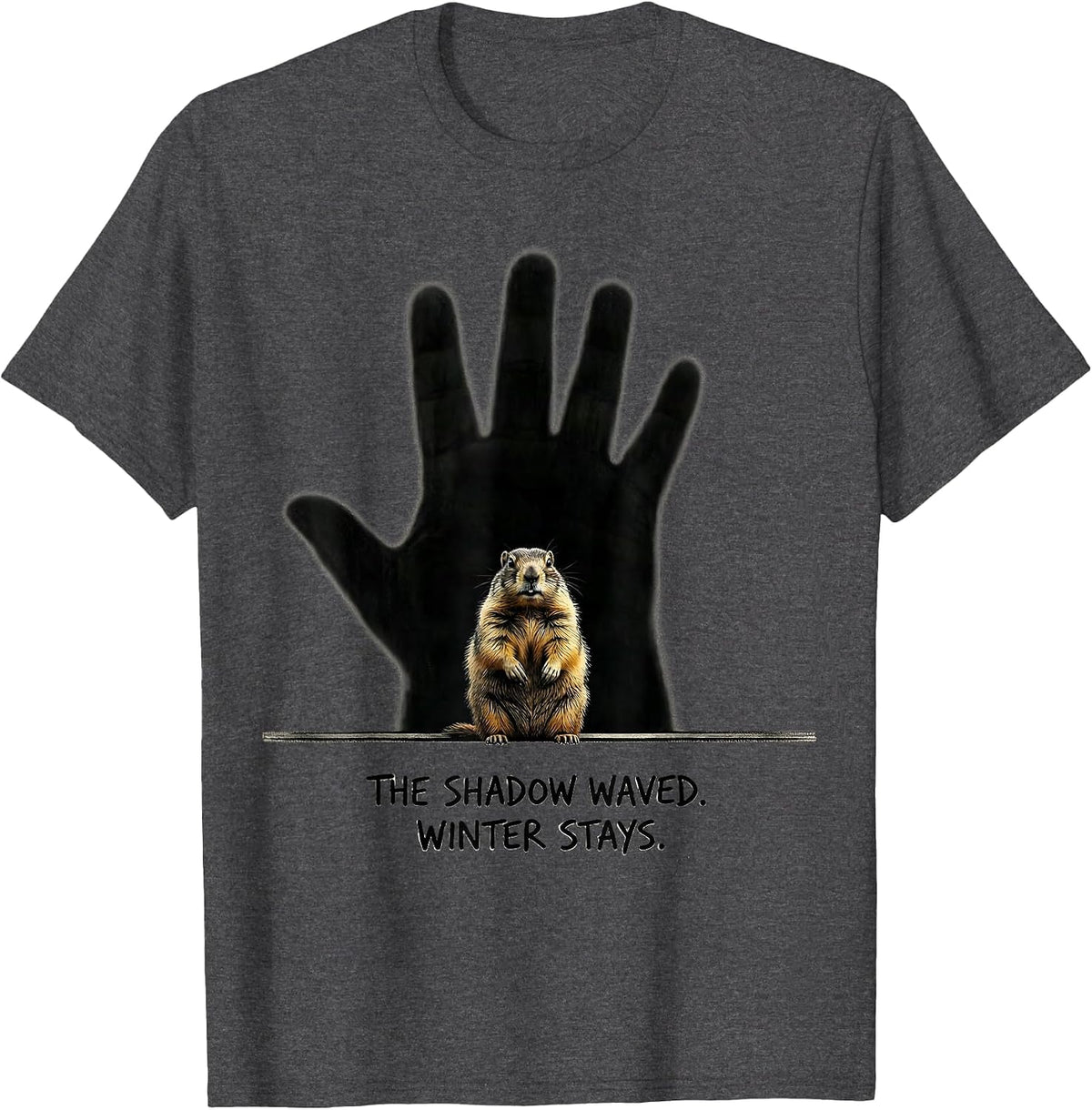 The Shadow Waved Winter Stays Funny Groundhog Day Vintage T-Shirt - Dark Heather Grey