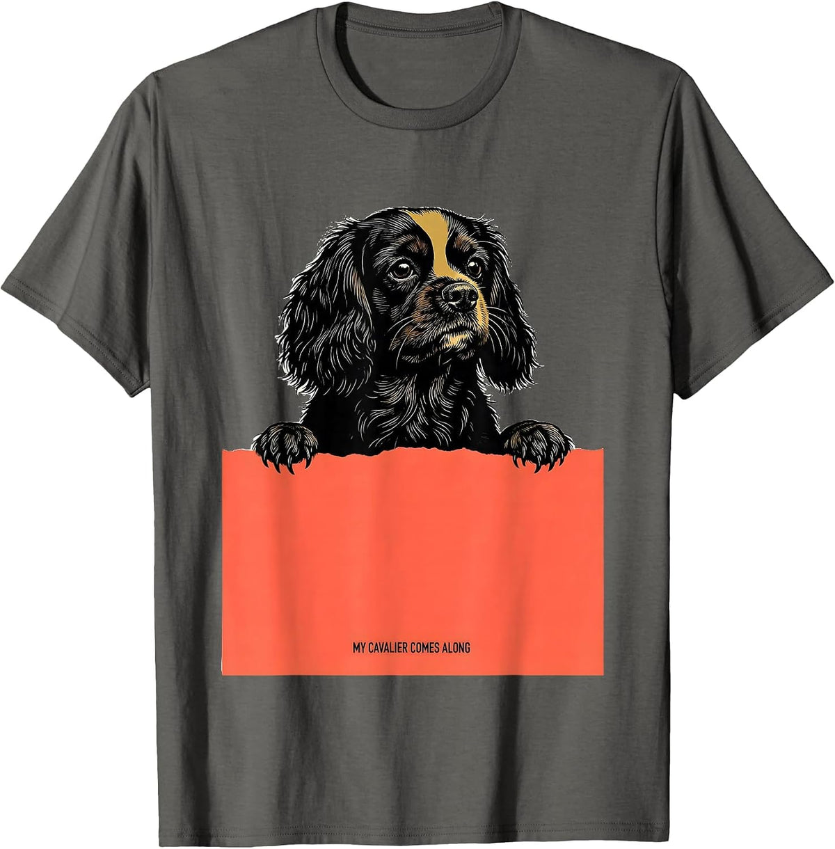 Men's My Cavalier Comes Along Cute Cavalier King Charles Spaniel T-Shirt - Asphalt Grey