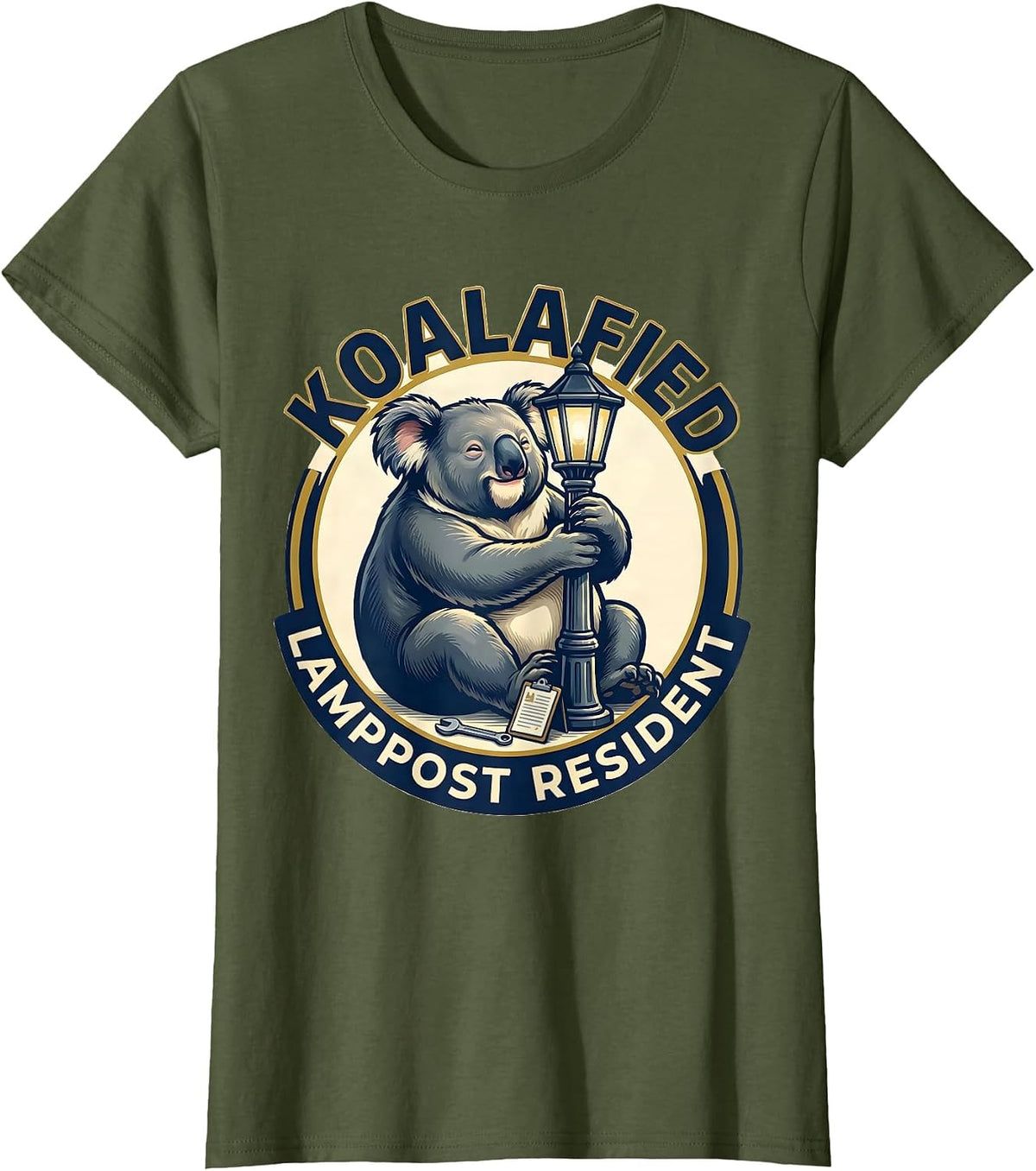 Women's Koalafied Lamppost Resident Funny Koala Lover Animal Humor T-Shirt - Olive Green
