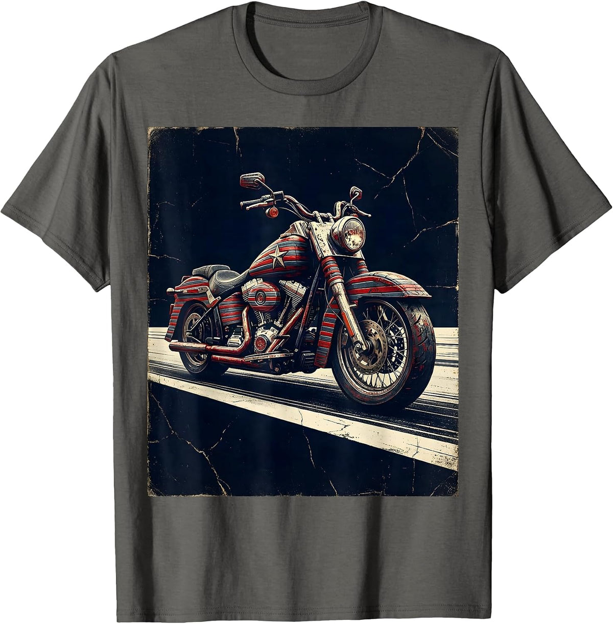 Men's Vintage Motorcycle Open Highway Dusk Ride USA T-Shirt - Asphalt Grey