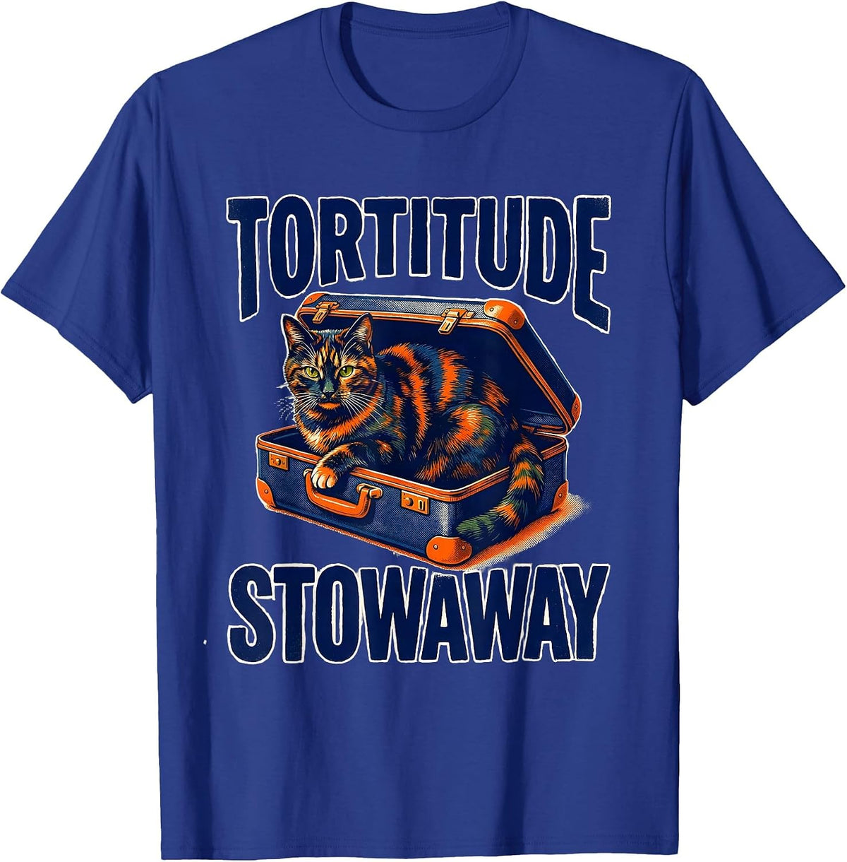 Tortitude Stowaway Risograph Tortie Cat Lover Gift T-Shirt - Royal Blue