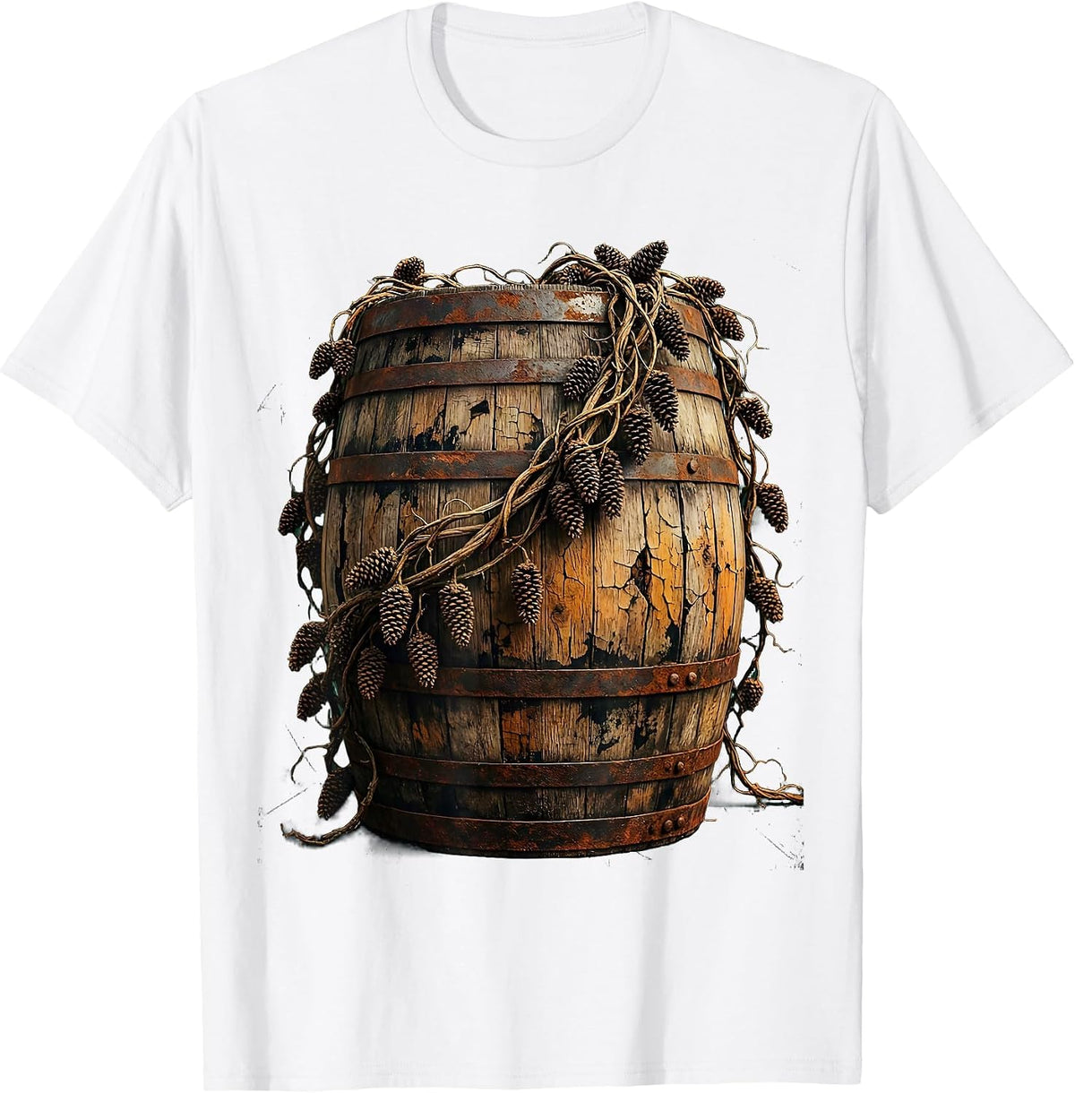 Men's Oktoberfest Hop Vine Barrel Graphic Design T-Shirt - White