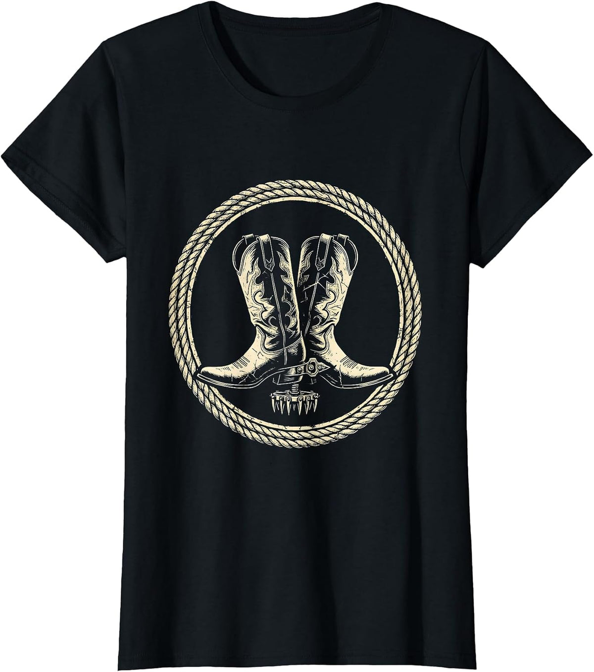 Women's Crossed Cowboy Boots With Spurs Western Graphic T-Shirt - Black