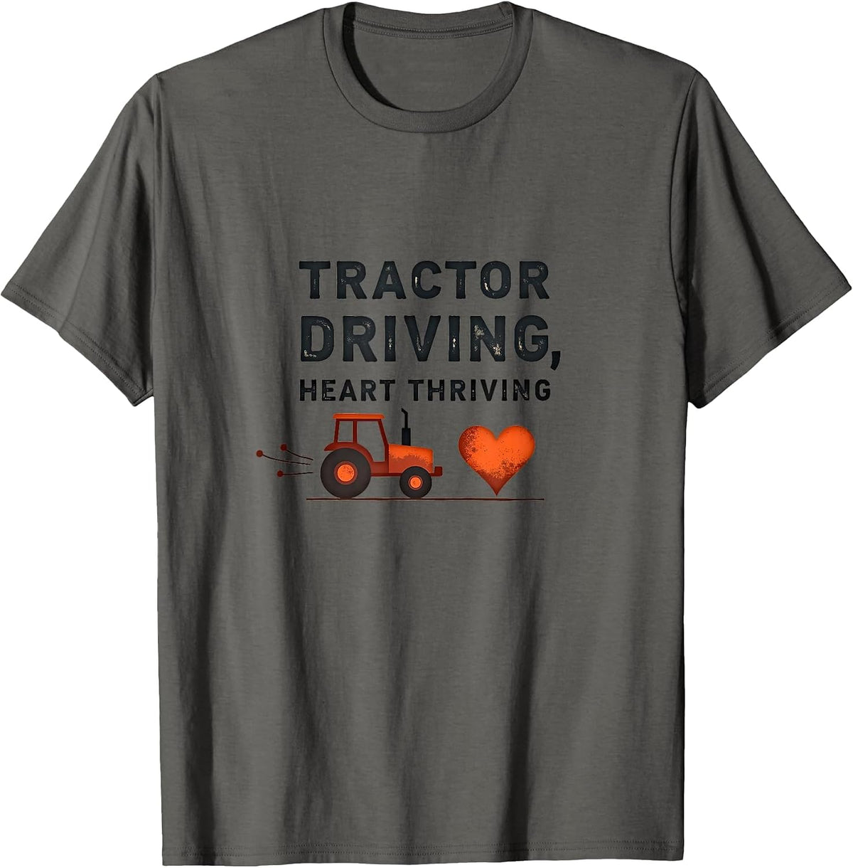 Tractor Driving Heart Thriving Country Design T-Shirt - Asphalt Grey