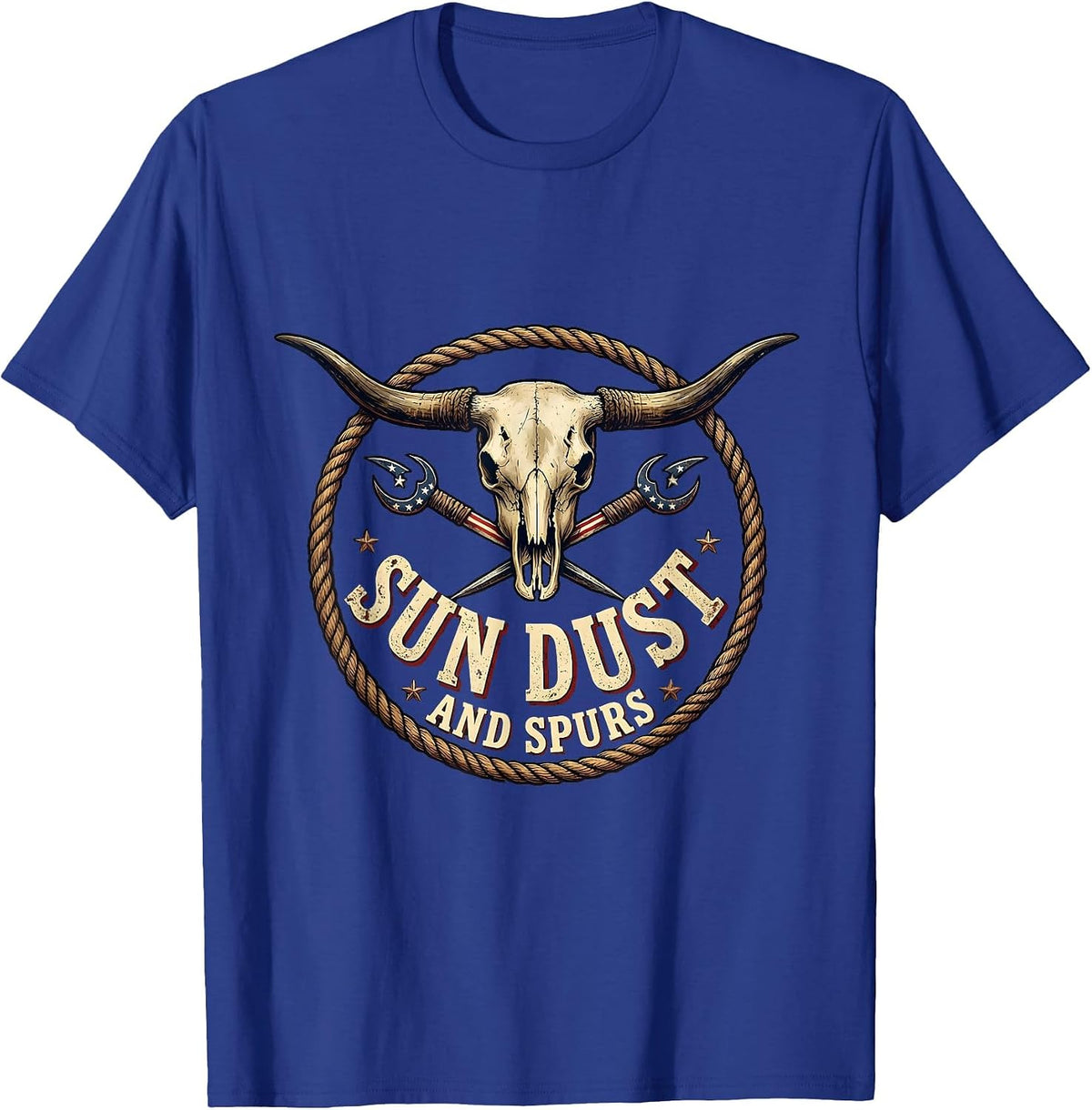 Sun Dust and Spurs Cowgirl Western Design T-Shirt - Royal Blue