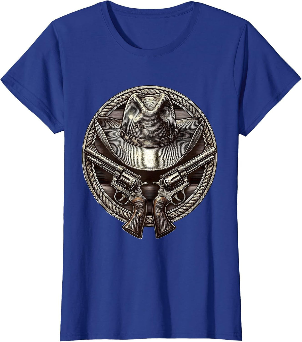 Women's Cowboy Hat Crossed Pistols Western Graphic T-Shirt - Royal Blue