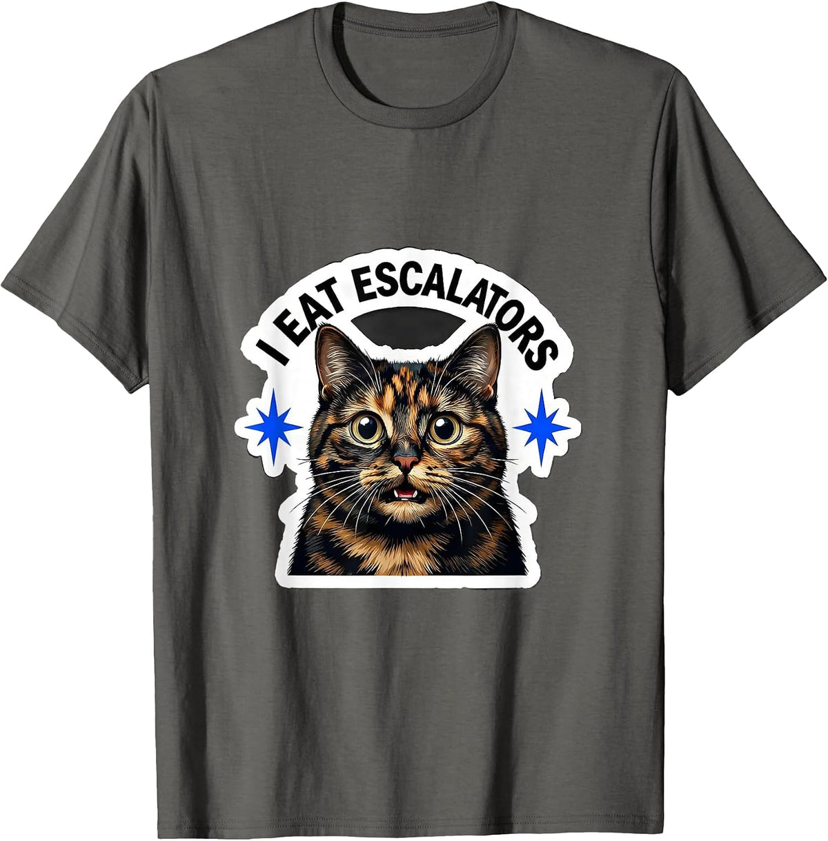 Men's I Eat Escalators Funny Cat Meme Bootleg Graphic T-Shirt - Asphalt Grey