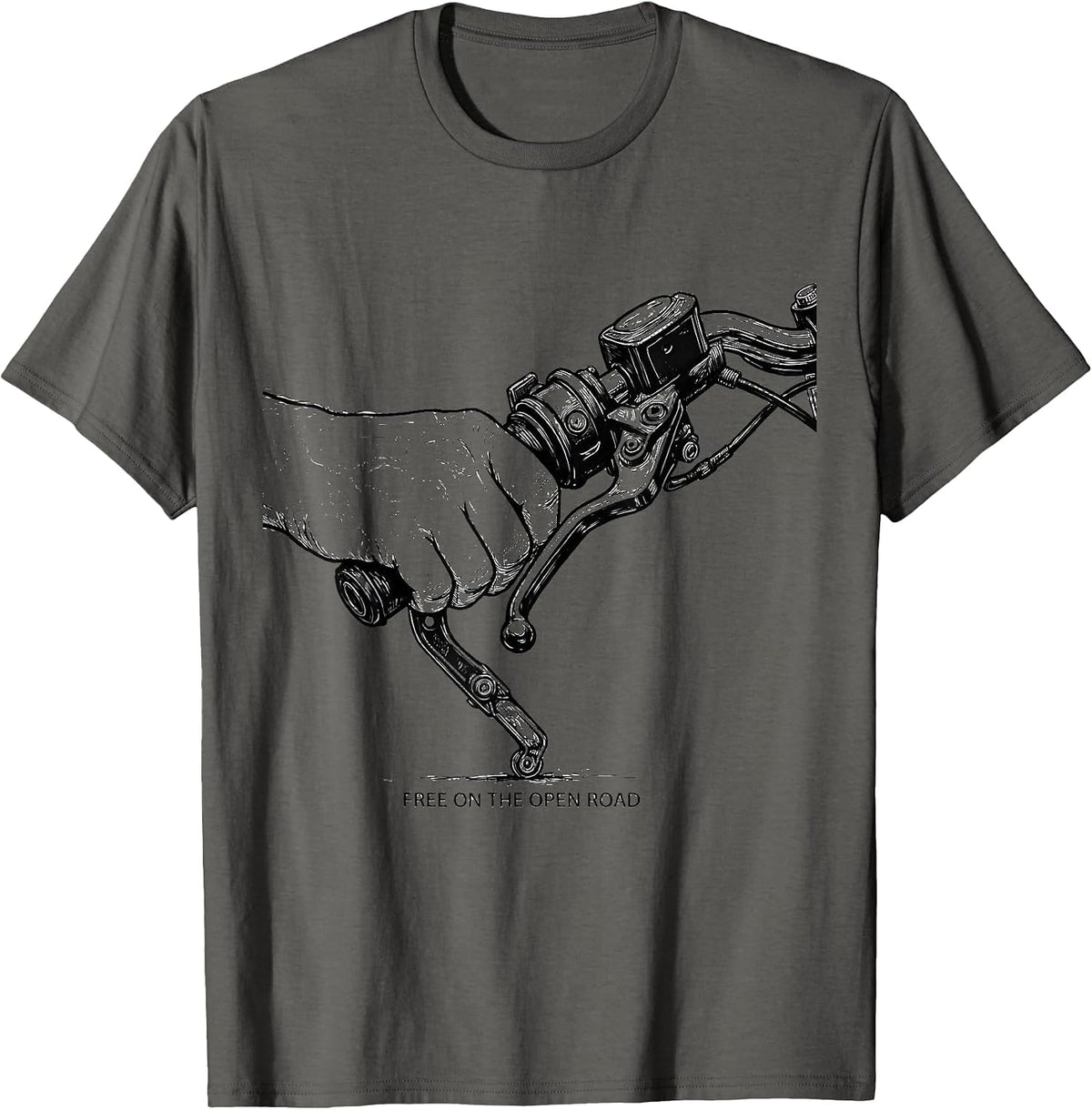 Free On The Open Road Line Art Motorcycle Rider Gift T-Shirt - Asphalt Grey