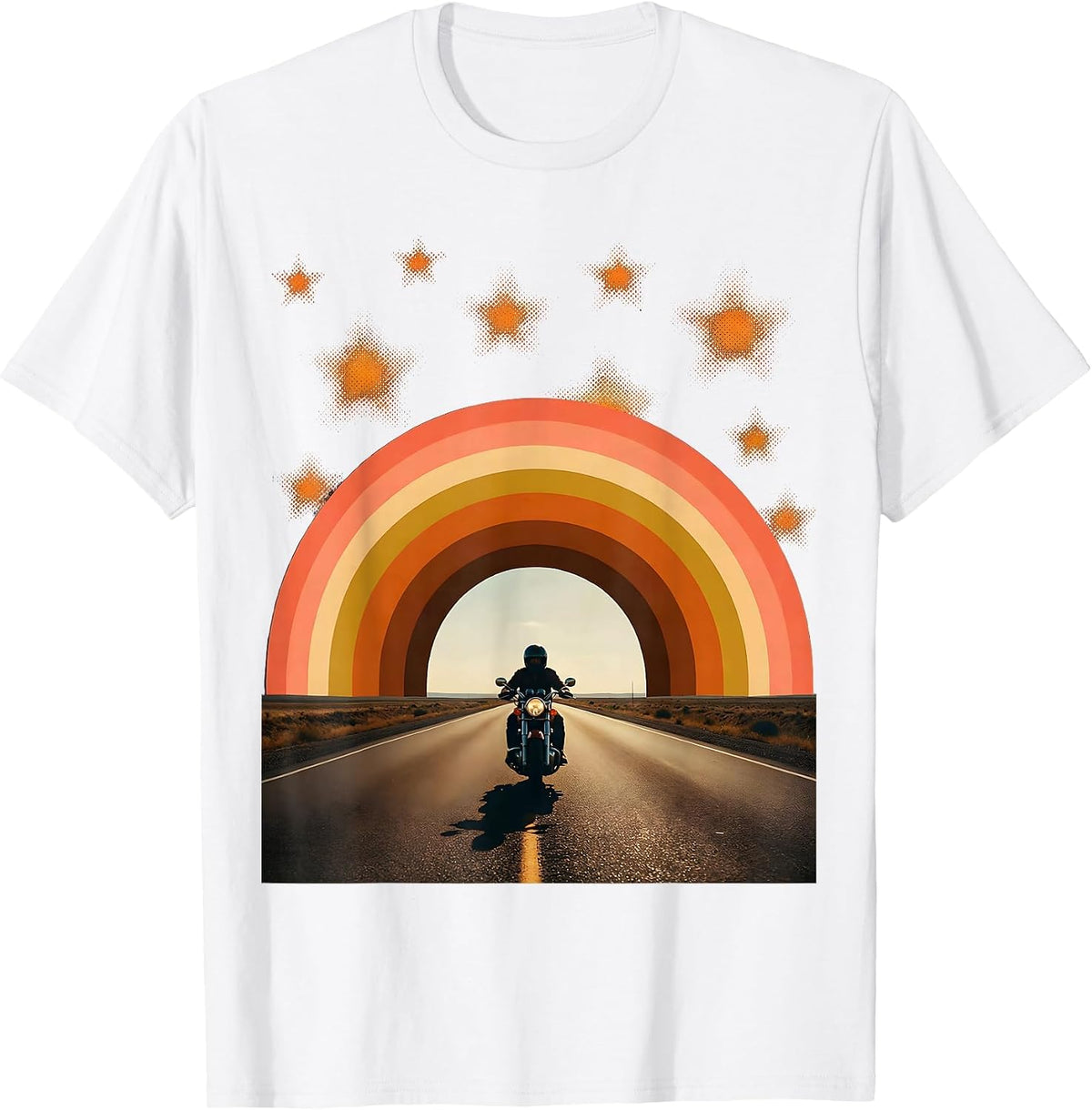 Lone Rider Starry Night Motorcycle Graphic T-Shirt - White