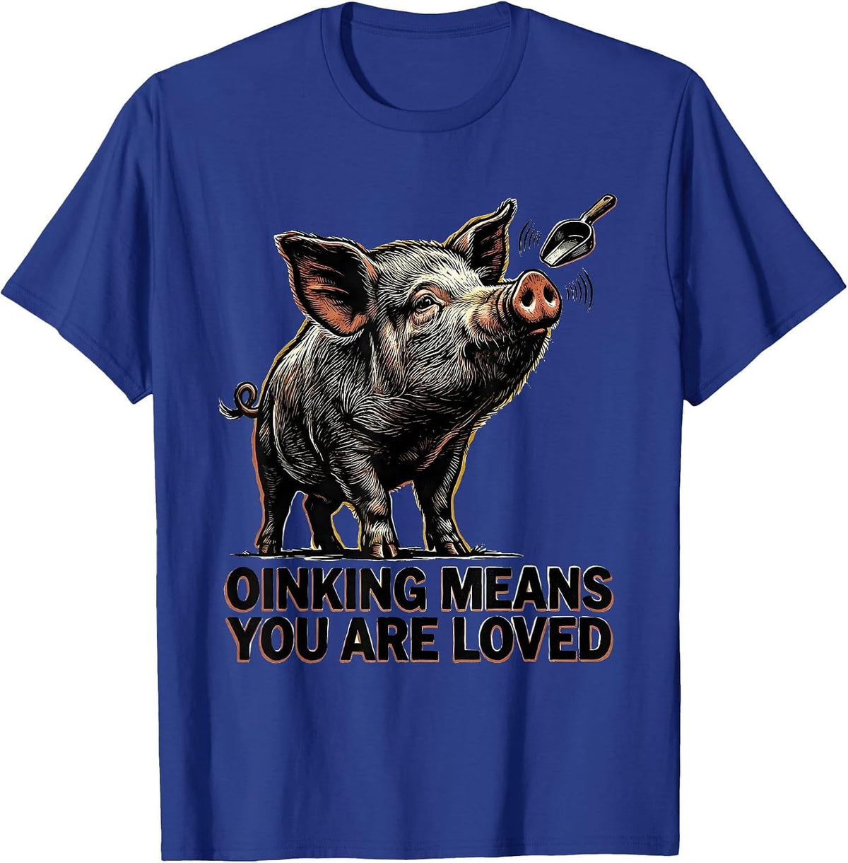 Men's Oinking Means You Are Loved Funny Pig Lover Linocut Art T-Shirt - Royal Blue