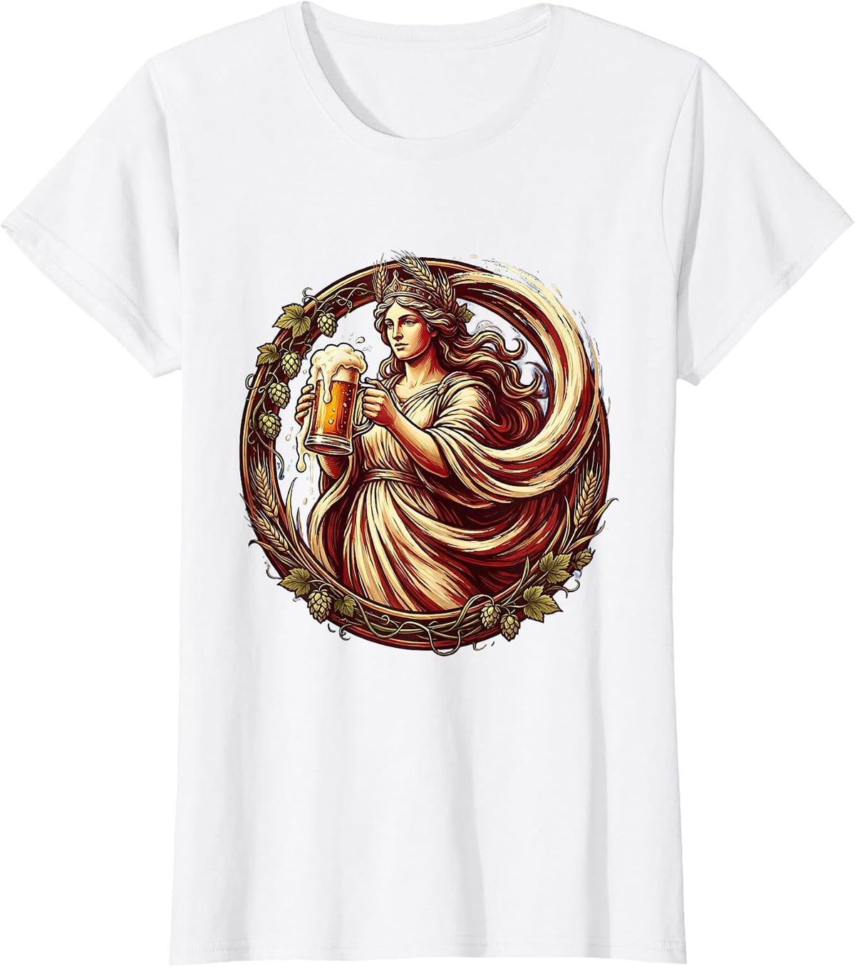 Beer Goddess Overflowing Stein Illustration T-Shirt - White
