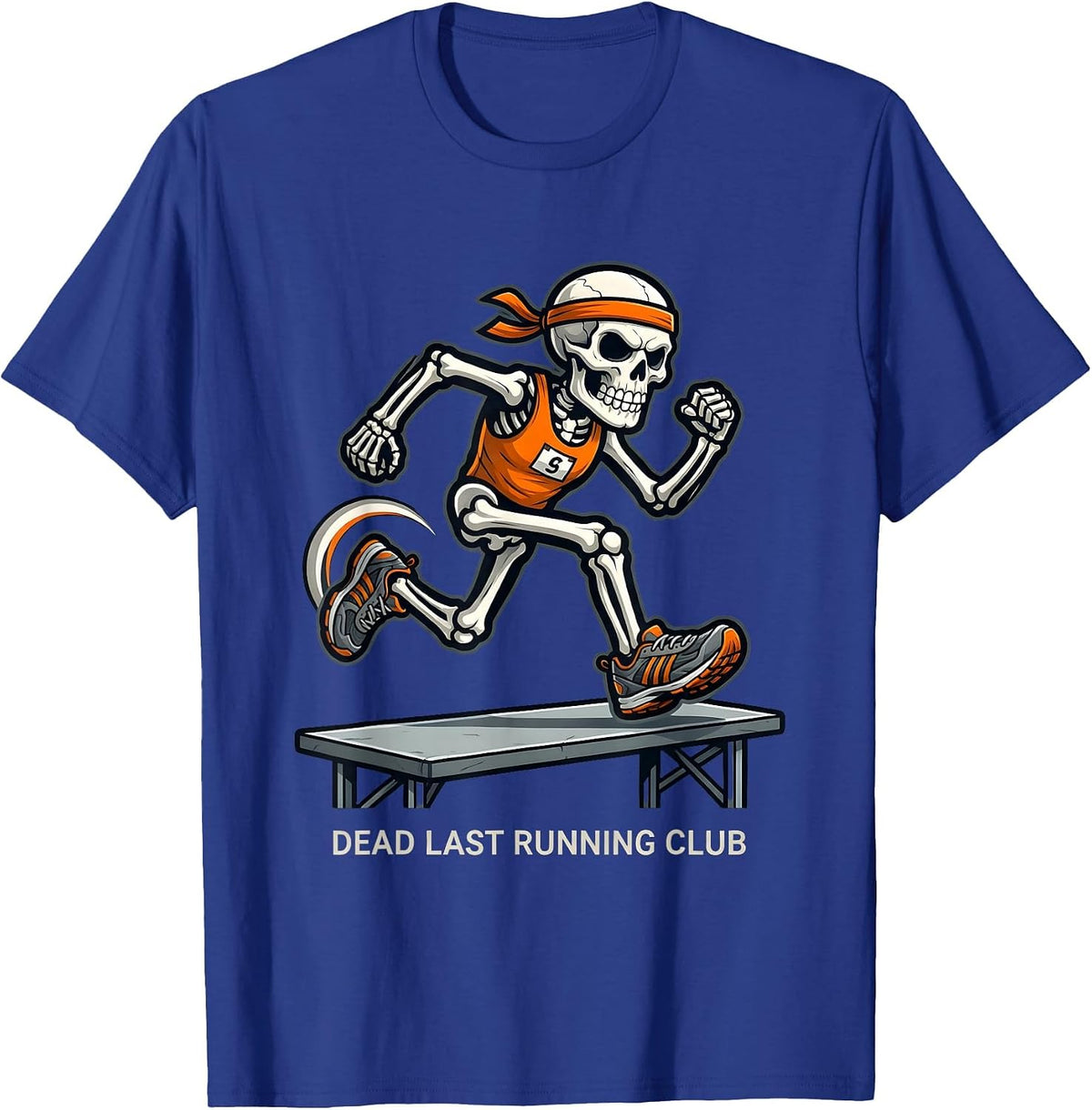 Men's Dead Last Running Club Funny Halloween Skeleton Runner T-Shirt - Royal Blue