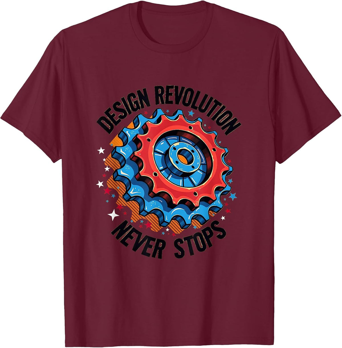 Design Revolution Never Stops Graphic T-Shirt - Burgundy