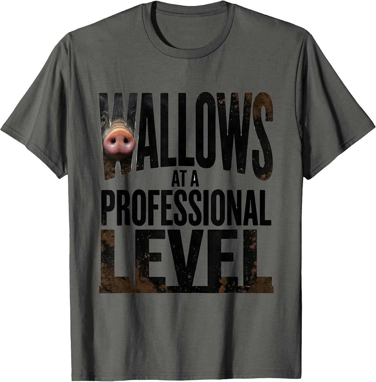 Wallows At A Professional Level Funny Pig Lover Novelty T-Shirt - Asphalt Grey