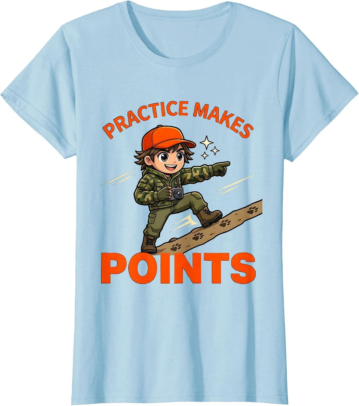 Women's PRACTICE MAKES POINTS Funny Deer Hunter Hunting Camp T-Shirt - Baby Blue