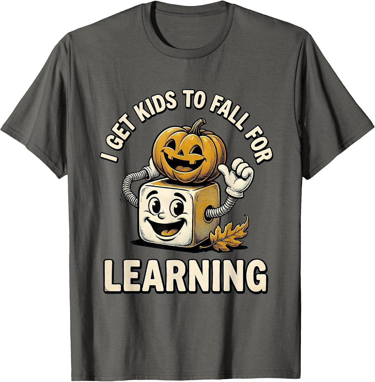 Men's I Get Kids To Fall For Learning Retro Cartoon Teacher T-Shirt - Asphalt Grey