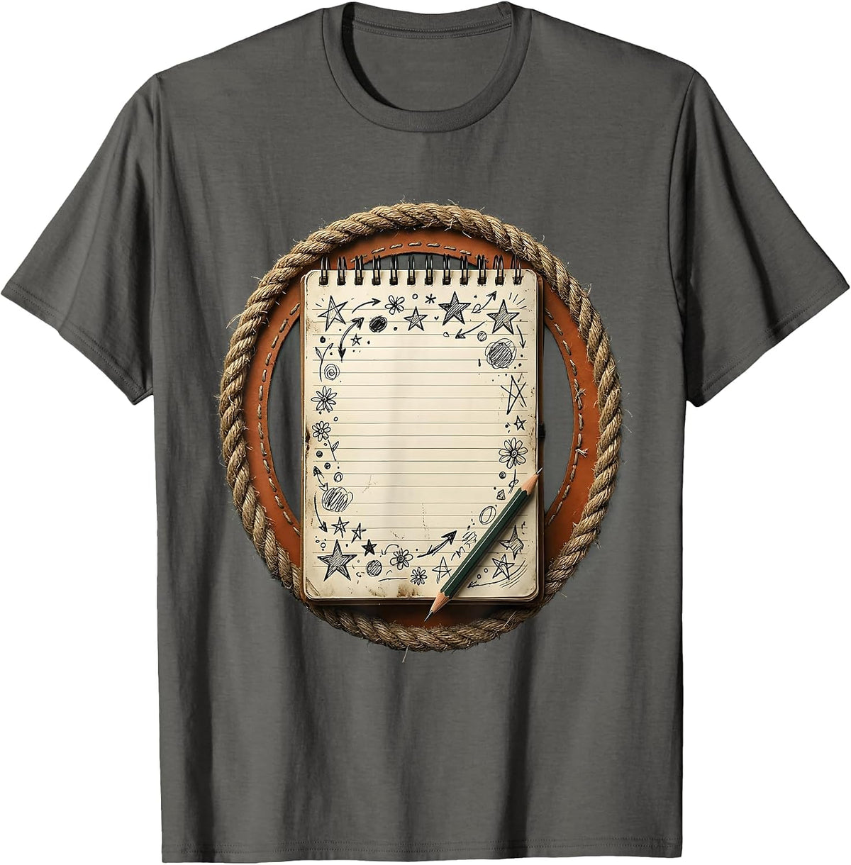 Middle School Teacher Notebook Doodle Illustration T-Shirt - Asphalt Grey