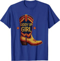 Giddy Up Girl Cowgirl Western Design T-Shirt - Royal Blue