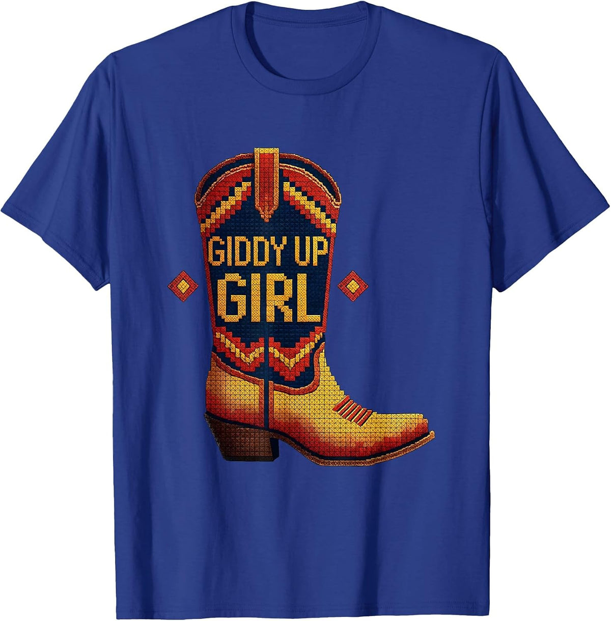 Giddy Up Girl Cowgirl Western Design T-Shirt - Royal Blue