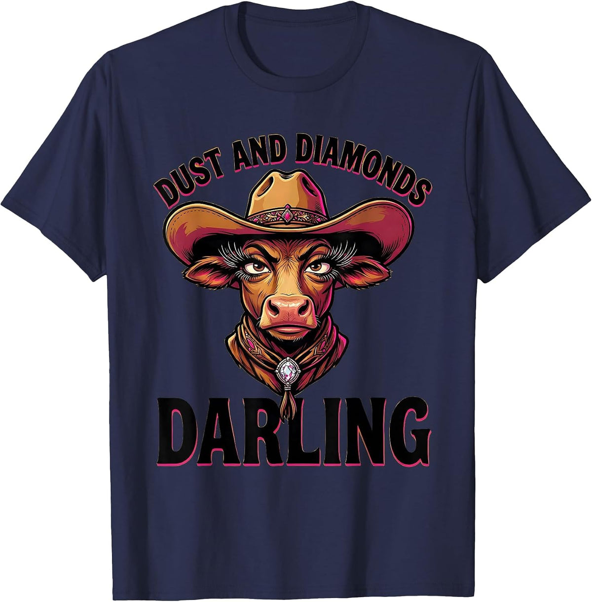 Dust and Diamonds Darling Western Women Design T-Shirt - Navy Blue