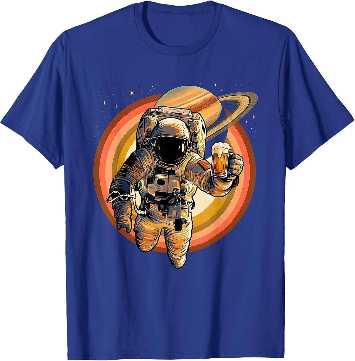 Astronaut Floating in Space with Pint Glass T-Shirt - Royal Blue